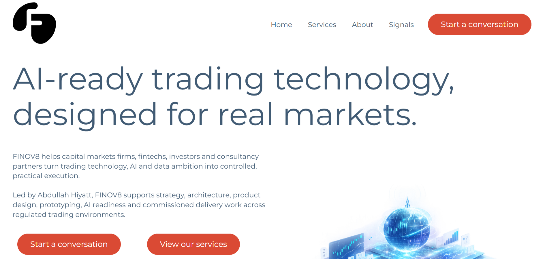 FINOV8 trading technology consultancy website